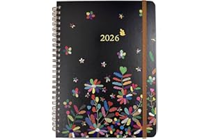 YHH Kalendarz na rok 2026, format A5, roczny planer miesięczny i tygodniowy z zakładkami i tylną kieszenią, strony na hasło, kontakt, notatki, święta w Wielkiej Brytanii, oprawiony spiralą, agenda w