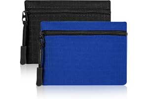 GEEHUA 2 monederos, mini monedero pequeño, tarjetero con cremallera, organizador delgado para tarjetas de visita, Negro+Azul, S, Classic