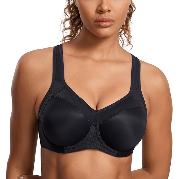 SYROKAN Sportbeha Voor Dames, Verstelbare, Krachtige Ondersteuning, Licht Gewatteerde, Draadloze Racerback-workout, Hardlopen Olie grijs 80B