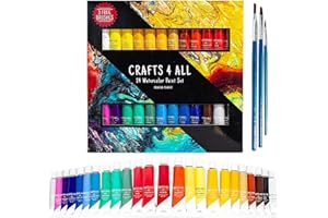 Crafts 4 ALL Watercolour Paint Set - 24 Pack of Premium Quality Watercolours for Kids, Artists, Students, and Beginners – Vibrant Paints w/ 3 Bonus Water Colour Paintbrushes