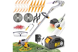 WeeLun Garden Strimmer Electric & Edger，21V Grass Strimmers Cordless 4.0Ah Battery And Fast Charger, 5 Types Blades, Adjustable telescopic handle，for Garden Brush Cutter Clearing Weeds