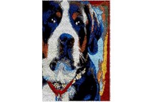 LDFHOIN Knüpfteppich Zum Selber knüpfen mit Kissen, Teppich Set mit Werkzeug Knüpfsets Latch Hook Kit für Erwachsene, Knüpfen Teppich Knüpfpackung für Home Decor (Hund, 60x90cm)