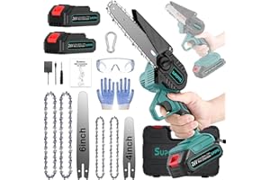 SUPOFFIS Mini Chainsaw 6-inch & 4-inch, 2 * 2000mAh Battery Mini Electric Chainsaw, 26v Brushless Mini Chainsaw Cordless One-Handed Portable Handheld Chainsaw for Garden Courtyard Tree Branch Wood Cutting