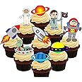 Made4You Space Party Pack - Astronauts, Aliens, Rockets and Spaceship - Edible Cupcake Toppers - Stand-up Wafer Cake Decorations (Pack of 36)