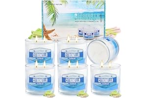 ‎YINUO CANDLE Yinuo Candle Citronella Outdoor Candle Set, 6 Pack (575 g each), 300 Hours Burn Time, Garden Candles with White to Blue Gradient in Glass Containers, Ideal for Garden, Balcony, Picnic and Camping
