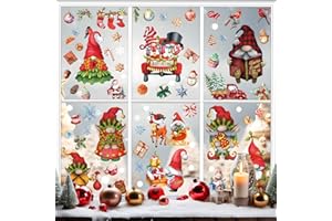 BOOMTOP 9 Sheets Christmas Window Stickers Christmas Gnome Window Clings Stickers Double-Sided Print Window Decals Christmas Static Stickers for Christmas Window Decoration