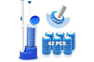 NEWE Escobilla Desechable WC con Pinzas, Cepillo de Inodoro con 42 Recambios de Limpiador, Toilet Brush Adecuado para Fregadero Desagüe de bañera Lavabo Urinario