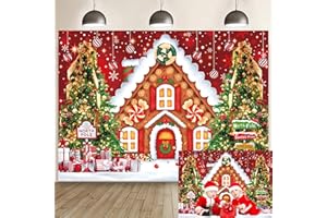 NSY Christmas Gingerbread House Backdrop Glitter Cookie Exchange Candyland Winter Snowflake Photography Background for Kids Birthday Party Decor (6X4FT(180x120cm))