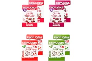 FREE FROM DIRECT Kiddylicious 12 Month+ Tiddlers & Wrigglers Mixed Variety Pack - Strawberry and Raspberry Crispy Tiddlers, Apple and Strawberry Fruit Wriggles (8 x 48g)