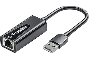 Tccmebius Adaptador Ethernet USB 2.0 a RJ45 10/100 Mbps LAN con Cable, para MacBook, Surface Pro, Notebook PC, Compatible con Windows7/8/10, Mac, Android, Chrome, Linux (TCC-S20A)