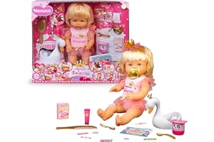 Nenuco - Princess, muñeco bebé con Pelo Rubio de 42 cm, Lleva Ropa y Corona de Princesa, 11 Funciones y 10 Accesorios de cuidados y comiditas para Jugar, +2 años, Famosa (NFN61000)