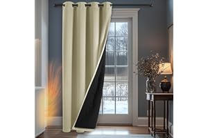 Deconovo Tenda Oscurante Termica Doppio Strato, Antivento, Pesante, Isolante per Freddo e Caldo, Adatta per Finestre e Porte, 132x214 CM, Beige Chiaro, 1 Pezzo, Certificata Oeko-Tex庐 Standard 100