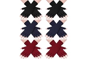 JUSTAY SOWARM Justay 3 pary zimowych rękawiczek bez palców, rękawiczki z dzianiny, na co dzień, w czasie wolnym, dla mężczyzn i kobiet, jeden rozmiar, czarne + niebieskie + czerwone wino, czarny + niebieski + czerwone wino, jeden rozmiar