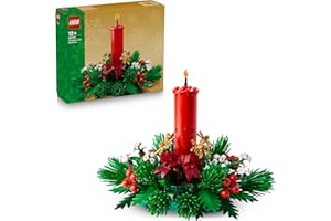 LEGO Decorazione da Tavolo Natalizia - Candela Rossa Giocattolo da Esposizione con Bacche, Stelle e Fogliame - Attività per la Famiglia - Regalo Natalizio per Bambine e Bambini da 12 Anni - 40743