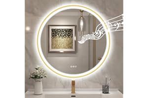 STARLEAD Or Miroir-Rond-Salle-de-Bain-avec-Eclairage 80cm, Bluetooth, Anti-buée, Miroir-LED avec 3 Couleurs Lumière, Dimmable, Mémoire, IP44, HD Verre Trempé, Cadre Non Métallique