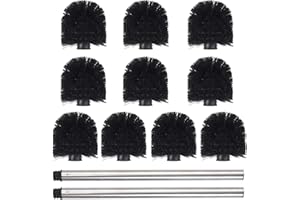 Bohaner 10 Stück WC-Bürstenkopf mit 2 Edelstahlgriff WC-Bürste Klobürste Bürstenkopf Ersatz Toilettenbürste schwarz Ersatzbürstenkopf Set für Toiletten Badezimmer Reinigung