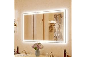 ‎LVIFUR Lvifur Badspiegel mit Beleuchtung, 100 × 60 cm LED Spiegel Badezimmer Touch-Schalter Dimmbar 3 Lichtfarbe Beschlagfrei Warmweiß mit Beleuchtung Wandspiegel Für Hotel Schlafzimmer