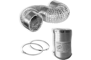 LOOTICH Sturdy 3 Inch 8 Feet Non-Insulated Flex Air Aluminum Ducting Vent Hose for HVAC Ventilation 2 Stainless Steel Clamps Included