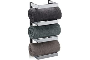 Relaxdays Designer Rack, Compartments for Towels, Chrome, Hanging Bathroom Shelf, Silver/Black, HWD: 44x18x16 cm
