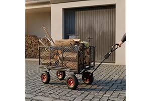 ONBEST Bollerwagen mit klapp baren Seitenwänden – Gartenwagen für 550 kg Zuladung – groß er 205 Liter Gitterkorb aus Metall – Bollerwagen – Lastenwagen – Outdoor – Transportwagen