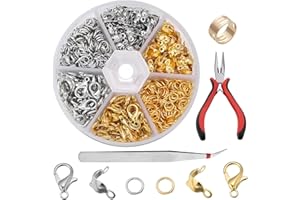 WHENZOO 460Pcs Lobster Clasps for Jewelry Making Kit,Lobster Clasp Set with Jump Ring Opener Tweezers Needle Nose Pliers,Metal Closure for DIY Bracelet Necklace Anklet,Jewelry Making Repair Kit (Gold/Silver)