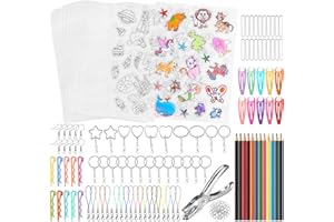 Sweelov Lot de 15 feuilles de film rétractable, 12 vierges+3 films rétractables A4 avec boucle pour clés, crayon, pinces à cheveux filles, perforatrice pour enfants, cadeaux de Noël, artisanat (171