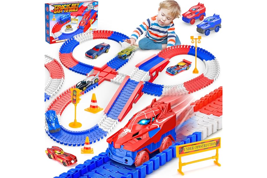 Toyokid Spider Construction Race Tracks, Spider Toys for Boys 3-6 Kids Toy for 3-6 Year Old Boys Birthday Easter Gifts for 3-9 Year Olds Girls Toddler Toys Construction Gifts Toy Cars 251 PCS