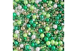 BAKE BOX BOUTIQUE Green white gold metallic sprinkles edible pearls cupcake cake toppers biscuits ball mix pearls wicked party decoration 100s 1000s football eid baking MISTLETOE KISSES