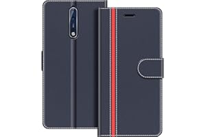 COODIO Etui z klapką do Nokia 8, Futerał na Portfel Magnetyczny do Nokia 8 Pokrowiec, Ciemny Niebieski/Czerwony