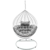 Poltrona Sospesa Da Esterno In Corda Di Cotone - Con Struttura In Acciaio E Cuscino Imbottito, Portata 120 Kg, Colore Beige