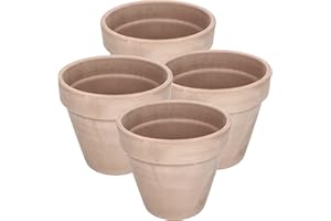KOTARBAU® Lot de 4 pots de fleurs en terre cuite, moka, diamètre : 15 cm, avec bordure, pour l'intérieur et les jardins