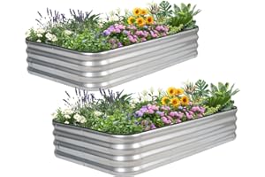 INNO STAGE Adjustable Raised Garden Bed, 5Ft Metal Planter Boxes Outdoor for Growing Vegetables,Herbs,Flowers Steel Plant Raised Garden Bed Kit - Silver 2Pack