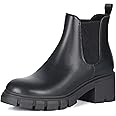 Athlefit Women's Chelsea Boots Fashion Lug Sole Chunky Heel Slip on Elastic Ankle Booties