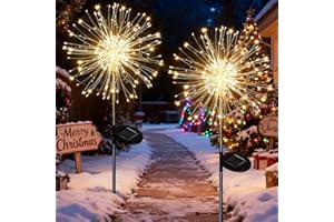‎YOWIN yowin Gartendeko Solarleuchten 2 Stück 150 LED Weihnachtsbeleuchtung Solar, 8 Modi Feuerwerk Gartenleuchten, IP65 Wasserdicht Pusteblume Gartenstecker Solarlampen für Außen Balkon Weihnachten Deko