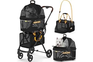 PAWZIDEA Double Pet Stroller with 2 Detachable Carriers, Portable Dog Crate for Car Travel & TSA-Approved Expandable Cat Carrier, Foldable Lightweight Jogger Stroller for 2–4 Cats or Small/Medium Dogs
