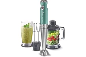 Sencor minipimer immersione SHB 5601, frullatore 4 in 1, frullatore elettrico con bicchiere da 800ml, tritatutto elettrico, fruste elettriche, potenza da 1200w, 20 velocità (Green)