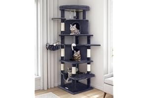 Globlazer Árbol Rascador Esquinero Alto 167 cm con 2 Curvado Nidos, Grandes Plataformas, Amplio Hamaca, Peluche Cesta, Árbol Rascador Esquina Estable para 3-4 Gatos Adultos (C66, Gris Oscuro)