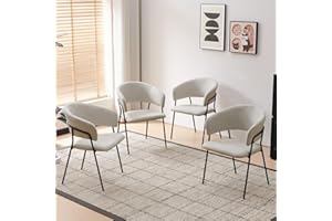 Colorig Modern Dining Chairs Set of 4 Linen-Fabric Upholstered with Armrest and Sturdy Metal Frame Legs for Kitchen,Dining Room,Living Room,Coffee lounge Restaurant (Beige)