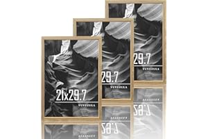VUVUZULA Bilderrahmen A4 Holzrahmen Holz 21x30cm Fotorahmen Eiche 3er Set MDF Rahmen DIN A4 für Urkunden Natur