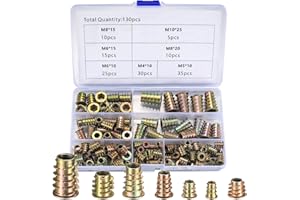 Gaomoeny Zestaw 130 sztuk wkręcanych nakrętek drewnianych, M4, M5, M6, M8, M10, tuleje gwintowane, gwint wewnętrzny, gwint, mufa do mebli drewnianych