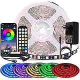 BIHRTC LED Strip 5050 SMD 5m 16.4ft RGB LED Streifen 300 LED Band Leiste APP Steuerung und Fernbedienung Musikalische Funktio