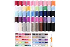 XESPIS Juego de 100 hilos de coser de 400 yardas, 50 colores, hilo para máquina de coser por rollo de hilo y 50 bobinas inferiores, Hilos para Maquina de Coser, para Bordado Tejido, Coser a Mano y a Máquina