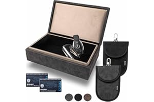 Ananta Faraday Box for Car Keys Plus 2 Faraday Pouches & 2 RFID/NFC Contactless Blocking Cards. Best for Keyless Car Signal Blocker Security (Brown)
