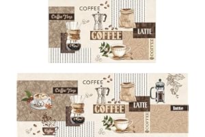 comfoyar Café Alfombras Cocina 2 Piezas, Felpudos para Cocina Antideslizante Lavables, Alfombrilla para Cocina 44 cm×75 cm + 44 cm×120 cm