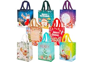 CSYY Torby na prezenty świąteczne, 8 szt. torebek świątecznych z uchwytem, mała torba na prezent wielokrotnego użytku, nietkana torba na smakołyki, wodoodporna torba na prezent na Boże Narodzenie, święta,