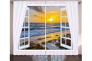 ABAKUHAUS Costero Cortinas, Abrir Ventana del Sol del mar, Sala de Estar Dormitorio Cortinas Ventana Set de Dos Paños, 280 x 175 cm, Multicolor