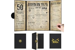 Benjia 50th Birthday Decoration, Bday Card Gift Guest Signing Book for Woman Man, Born in 1976 UK Poster Guestbook, 50 Years Old Signature Board, Vintage Birthday Party Decor for Mum Dad