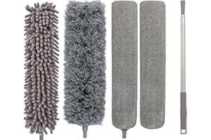 SYSOW 5Pezzi Spolverino per Polvere Spolverino Allungabile Spazzola per La Pulizia della Polvere con Asta Telescopica in Acciaio Inossidabile,Microfibra Spolverino per Polvere per angoli,soffitti,ragnatele
