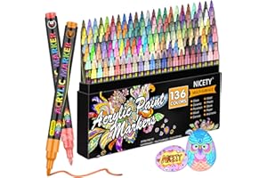 ‎NICETY NICETY Acrylstifte für Steine Wasserfest - 136 Farben Multimarker Acrylmarker Glasmalstifte für Stein Stoff Holz Leinwand Glas Keramik - 0,7 mm Acrylic Paint Markers