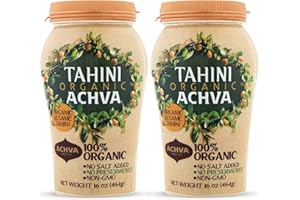 Achva Organic Tahini Paste - USDA Sesame Paste - Rich Creamy Taste for Hummus, Tahini Sauce & Dressing - Kosher, Vegan Gluten Free, Peanut Free & Non-GMO (2 Jars of 454g)